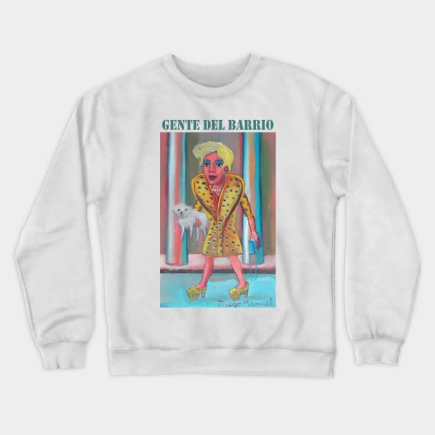 Girl going for a walk with the poodle Crewneck Sweatshirt by diegomanuel